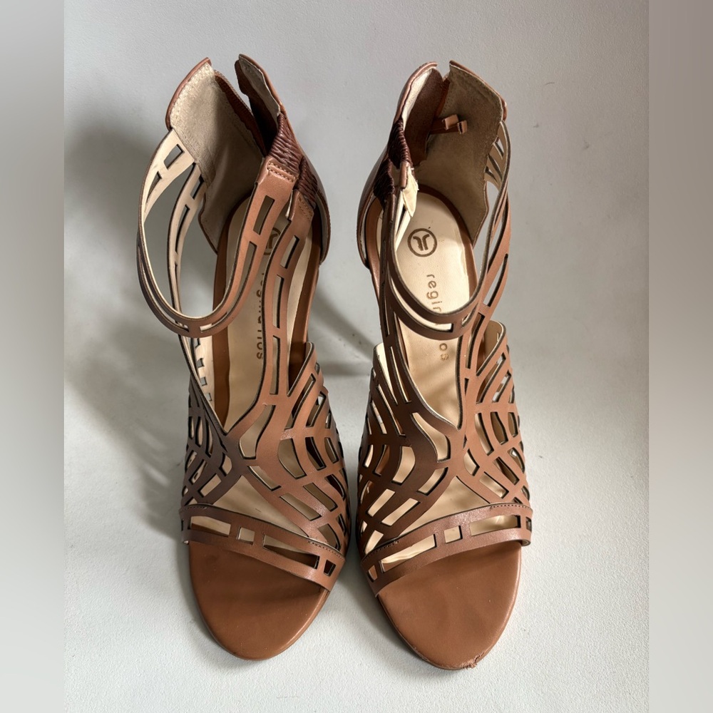 Women's Brown Laser-Cut Strappy Heels